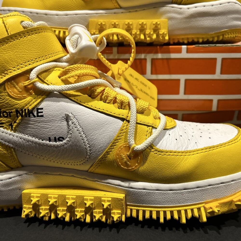 Size 9- Off-White x Nike Air Force 1 SP Leather Mid Varsity Maize W OG BOX - Picture 3 of 15